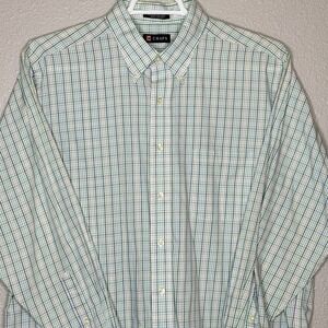 Chaps Button Down Dress Shirt Long Sleeved XL 17-17.5 34/35 Green Plaid Preppy